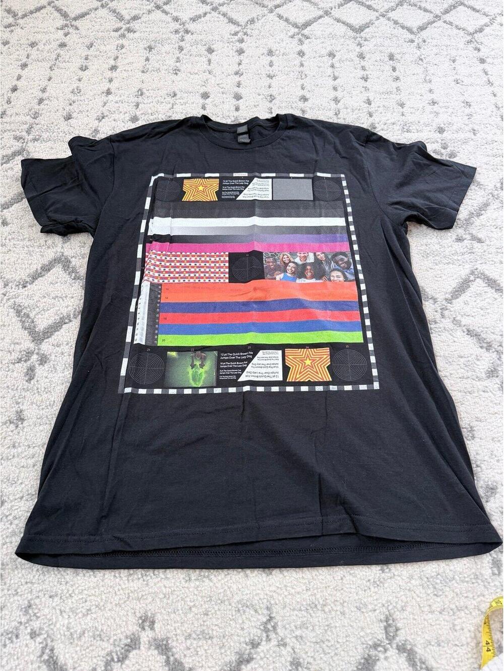 NWOT Graphic T-Shirt Black Colorful Abstract Print Size Large Short Sleeve